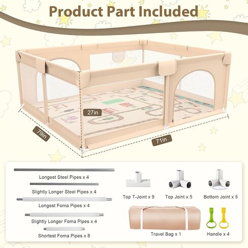 Playpen with Mat 71x59inch - Extra Large Baby Playpen for Babies and Toddlers - Indoor and Outdoor Baby Playpen with Soft Breathable Mesh Cover - Sturdy Foam Baby Gate Playpen (Apricot) in Saudi Arabia