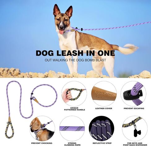 lynxking Slip Lead Dog Leash Reflective, Heavy Duty Comfortable Strong Rope Leash for Large, Medium Dogs, No Pull Pet Training Leash (Light Purple, Large 1/2in x 6ft-Slip Lead) in Kuwait