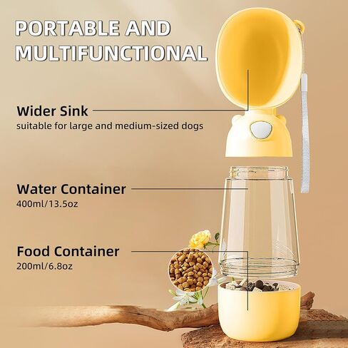 Dog Water Bottle for Walking, Multifunctional and Portable Dog Travel Water Dispenser with Food Container, Detachable Design Combo Cup for Drinking and Eating in Saudi Arabia