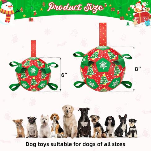Christmas Soccer Ball Dog Toy with Straps Dog Interactive Play Balls for Tug of War Christmas Tree & Snowflower Pattern Dog Soccer Ball for Small Medium Big Size Dog (8 inches) in Saudi Arabia