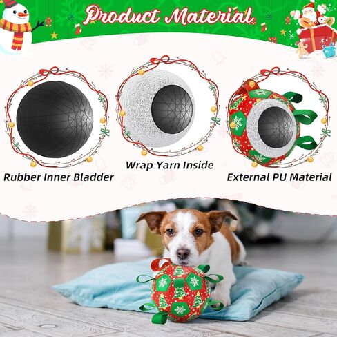 Christmas Soccer Ball Dog Toy with Straps Dog Interactive Play Balls for Tug of War Christmas Tree & Snowflower Pattern Dog Soccer Ball for Small Medium Big Size Dog (8 inches) in Saudi Arabia
