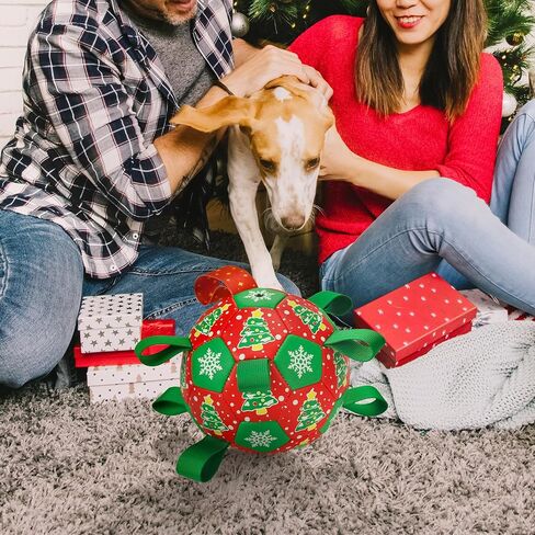 Christmas Soccer Ball Dog Toy with Straps Dog Interactive Play Balls for Tug of War Christmas Tree & Snowflower Pattern Dog Soccer Ball for Small Medium Big Size Dog (8 inches) in Saudi Arabia