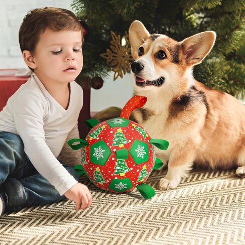 Christmas Soccer Ball Dog Toy with Straps Dog Interactive Play Balls for Tug of War Christmas Tree & Snowflower Pattern Dog Soccer Ball for Small Medium Big Size Dog (8 inches) in Saudi Arabia