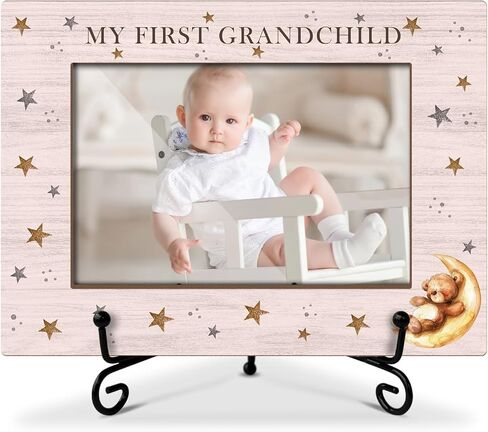 إطار صور خشبي من My First Grandchild هدايا عيد الأم هدايا الحب للجدة نانا، إطار صور خشبي مع حامل حديدي لسطح الطاولة أو شاشة سطح المكتب، ديكور طاولة المنزل (صورة أفقية 4x6 بوصة) - 38 in Kuwait