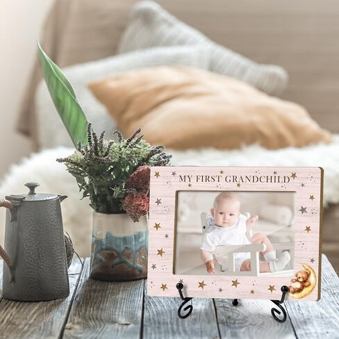 إطار صور خشبي من My First Grandchild هدايا عيد الأم هدايا الحب للجدة نانا، إطار صور خشبي مع حامل حديدي لسطح الطاولة أو شاشة سطح المكتب، ديكور طاولة المنزل (صورة أفقية 4x6 بوصة) - 38 in Kuwait