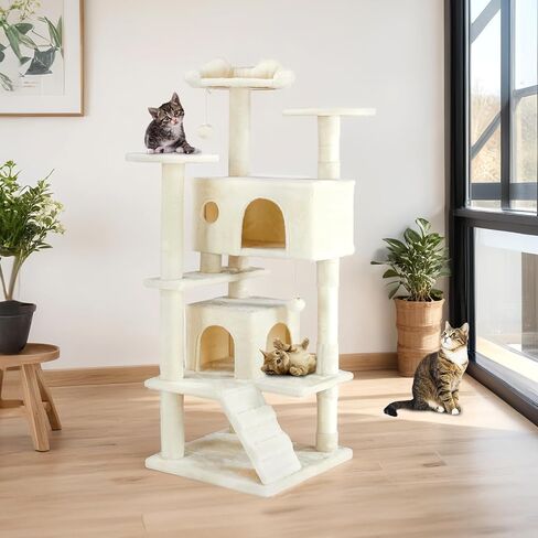 Elevon Cat Tree, 54in Modern Multi-Level Cat Tree Tower with Sisal-Covered Scratching Posts and Cozy Perches for Indoor Cats, Anti-tilt in Saudi Arabia