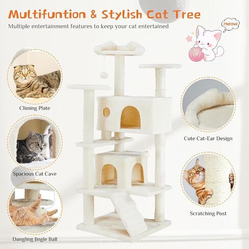 Elevon Cat Tree, 54in Modern Multi-Level Cat Tree Tower with Sisal-Covered Scratching Posts and Cozy Perches for Indoor Cats, Anti-tilt in Saudi Arabia