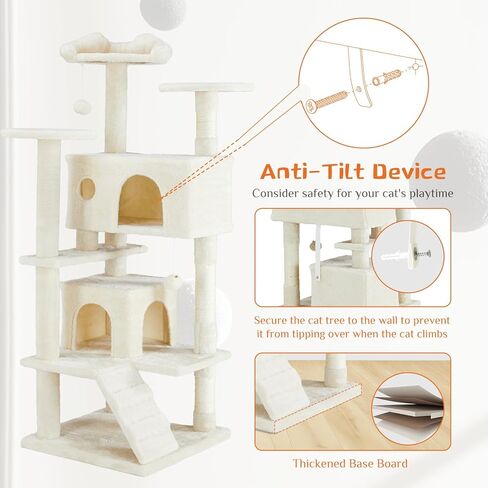 Elevon Cat Tree, 54in Modern Multi-Level Cat Tree Tower with Sisal-Covered Scratching Posts and Cozy Perches for Indoor Cats, Anti-tilt in Saudi Arabia
