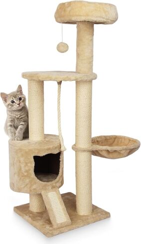 Large Cat Tower Cat Tree with Widened Perch for Large Cats Kittens, 45.3-Inch Cat Tower for Indoor Cats, Multi-Level Cat Condo, Scratching Posts and Ramp,Cat Basket（Beige） in Saudi Arabia