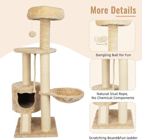 Large Cat Tower Cat Tree with Widened Perch for Large Cats Kittens, 45.3-Inch Cat Tower for Indoor Cats, Multi-Level Cat Condo, Scratching Posts and Ramp,Cat Basket（Beige） in Saudi Arabia