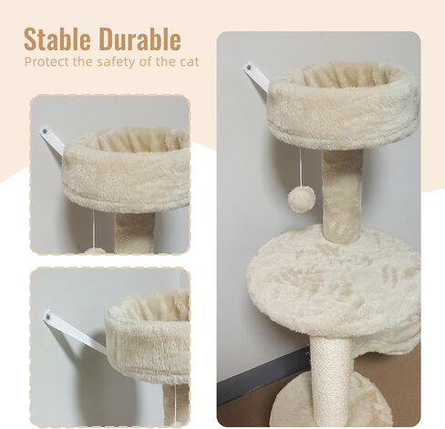 Large Cat Tower Cat Tree with Widened Perch for Large Cats Kittens, 45.3-Inch Cat Tower for Indoor Cats, Multi-Level Cat Condo, Scratching Posts and Ramp,Cat Basket（Beige） in Saudi Arabia