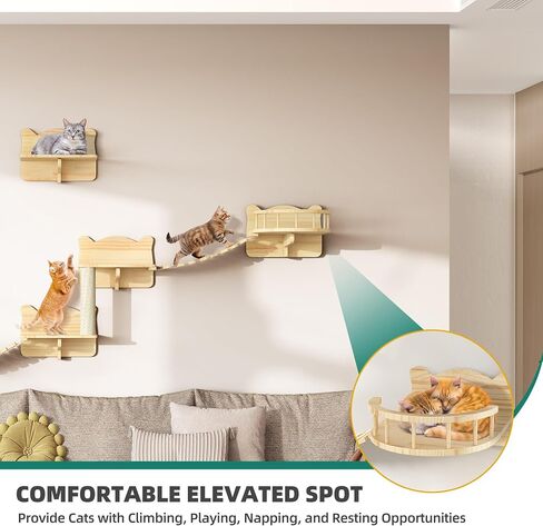 YITAHOME Cat Wall Shelves and Perches for Wall, Solid Wood Wall Mounted Cat Furniture 9 Piece Set, Cat Climbing Shelves Playground Scratching Post with 4 Steps Indoor Mounted Condos House in Saudi Arabia