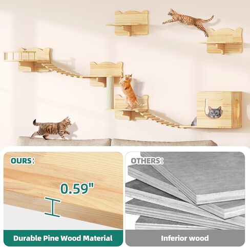 YITAHOME Cat Wall Shelves and Perches for Wall, Solid Wood Wall Mounted Cat Furniture 9 Piece Set, Cat Climbing Shelves Playground Scratching Post with 4 Steps Indoor Mounted Condos House in Saudi Arabia