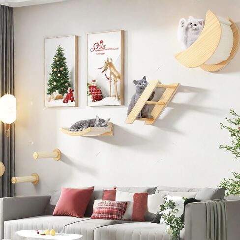 YITAHOME Cat Wall Shelves and Perches for Wall, Solid Wood Wall Mounted Cat Furniture 9 Piece Set, Cat Climbing Shelves Playground Scratching Post with 4 Steps Indoor Mounted Condos House in Saudi Arabia