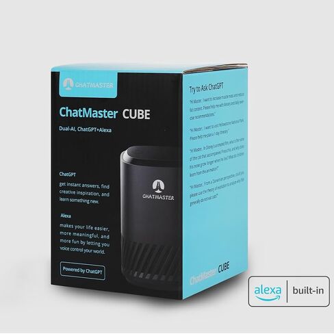 مكعب، مكبر صوت ChatGPT، Alexa مدمج، مساعدين AI مزدوجين، التبديل المجاني بين ChatGPT وAlexa، دعم لغات متعددة، التحكم في المنزل الذكي، تعلم اللغة، قراءة بطاقة التارو، أسود in Saudi Arabia