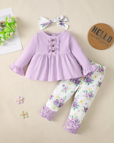 18 Months Girl Clothes Toddler Baby 24 Months Girls Clothes Cute Gray Pants Ruffle Long Sleeve Top 18-24 Months Girl Clothing Winter Fall Outfit Sets in Saudi Arabia