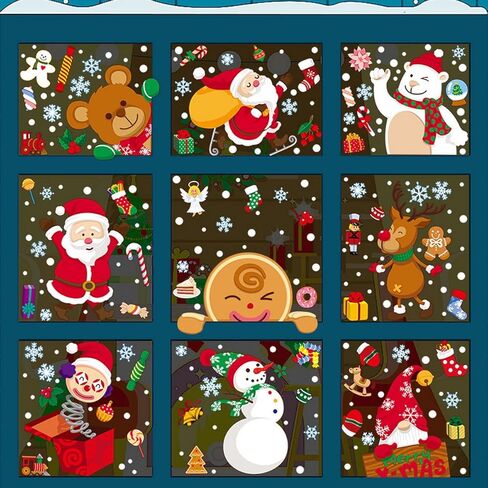 9 Sheet Christmas Window Clings Cute Gingerbread Man Candy House Reindeer Christmas Window Decals for Xmas Home School Office Decoration Kids Party Supplies in Kuwait