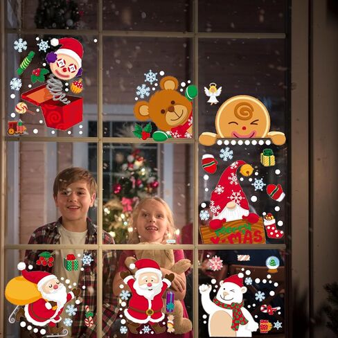 9 Sheet Christmas Window Clings Cute Gingerbread Man Candy House Reindeer Christmas Window Decals for Xmas Home School Office Decoration Kids Party Supplies in Kuwait