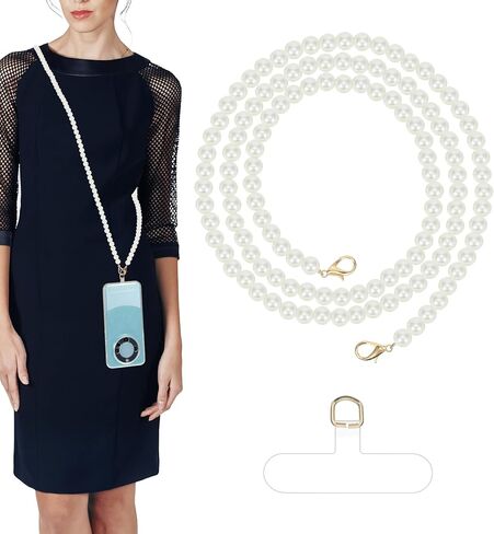 Pearl Phone Strap, 47" Cell Phone Chain, Cell Phone Lanyards with Tether Tab for Women Girls, Universal Pearl Phone Lanyard, Anti-theft Beaded Phone Lanyard Around the Neck for Most Smartphones, White in Saudi Arabia