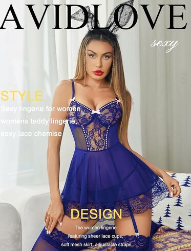 Avidlove Sexy Lingerie for Women Deep V Neck Lace Babydoll Mesh Chemise Boudoir Nighty with Garter Belt in Saudi Arabia