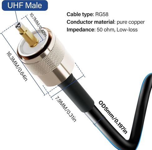 Elecan Ham Radio CB Coax Cable 50 Ohm RG58 Coaxial Cable 50 Ft, UHF Male PL-259 Low Loss Digital Coax UHF Jumper Cable for Antenna Analyzer, SWR Meter, HF/VHF, Dummy Load in Saudi Arabia