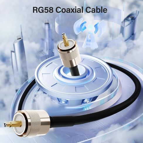 Elecan Ham Radio CB Coax Cable 50 Ohm RG58 Coaxial Cable 50 Ft, UHF Male PL-259 Low Loss Digital Coax UHF Jumper Cable for Antenna Analyzer, SWR Meter, HF/VHF, Dummy Load in Saudi Arabia