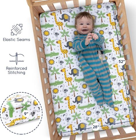 Fitted Crib Sheets by Grow Wild | 3 Pack Soft Stretchy Jersey Cotton Fitted Crib Sheet | Breathable Baby Crib Sheets with Adorable Nautical Design in Saudi Arabia