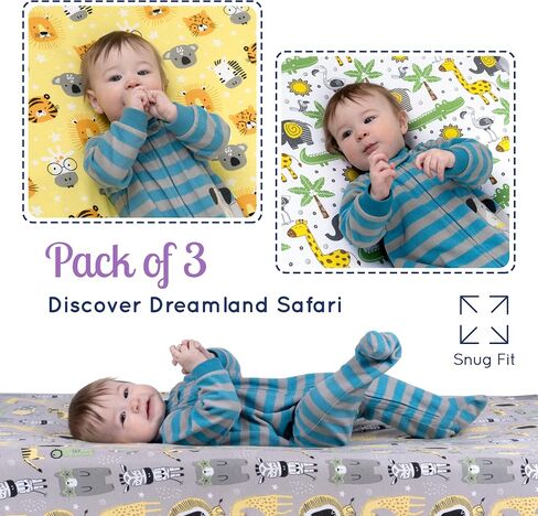 Fitted Crib Sheets by Grow Wild | 3 Pack Soft Stretchy Jersey Cotton Fitted Crib Sheet | Breathable Baby Crib Sheets with Adorable Nautical Design in Saudi Arabia