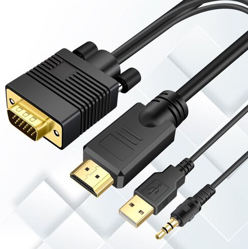 VGA (Sources) to HDMI(Display) Cable 30ft with Audio, VGA to HDMI Adapter Converter Cord Cable Compatible Well Witch Computer/Projector/Laptop to Monitor/TV/Desktop in Kuwait