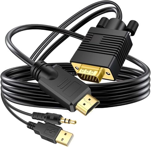 VGA (Sources) to HDMI(Display) Cable 30ft with Audio, VGA to HDMI Adapter Converter Cord Cable Compatible Well Witch Computer/Projector/Laptop to Monitor/TV/Desktop in Kuwait