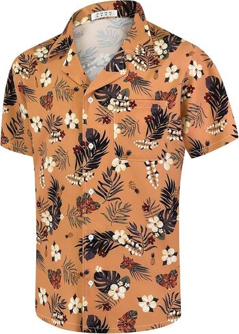 قميص هاواي رجالي بأكمام قصيرة ومطبوع بالزهور، قمصان كاجوال بأزرار للصيف والشاطئ ألوها للرجال in Kuwait