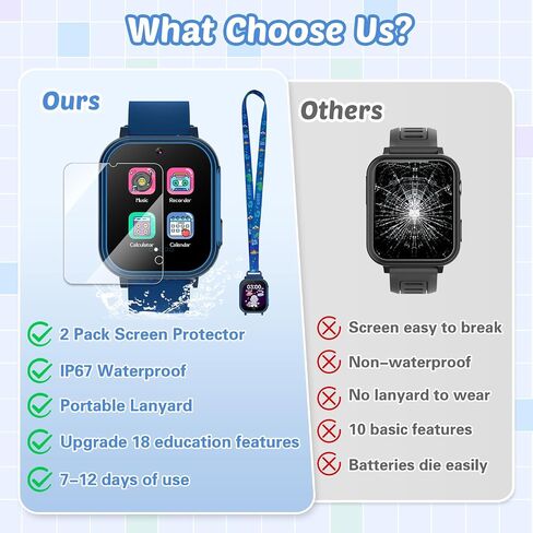 Waterproof Smart Watch for Kids Toys for Boys Age 5-12 with 32 Games, Dual Camera, Habit Tracking, Music Player, Video, Alarm Clock, HD Touchscreen Kids Smart Watch Birthday Gift for 3-12 Year Old in Saudi Arabia
