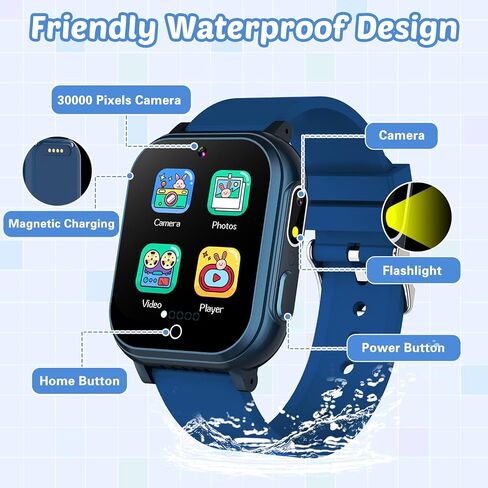 Waterproof Smart Watch for Kids Toys for Boys Age 5-12 with 32 Games, Dual Camera, Habit Tracking, Music Player, Video, Alarm Clock, HD Touchscreen Kids Smart Watch Birthday Gift for 3-12 Year Old in Saudi Arabia