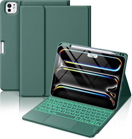 Hamile for iPad Pro 11-inch Case with Keyboard (M4) - Magnetic Wireless Keyboard with Multi-Touch Trackpad 7 Colors Backlit Stain Proof Folio Keyboard Cover for iPad Pro 11 Inch 2024 - Pine Green in Saudi Arabia