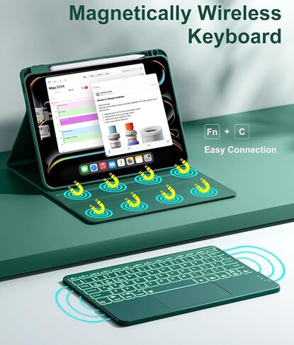 Hamile for iPad Pro 11-inch Case with Keyboard (M4) - Magnetic Wireless Keyboard with Multi-Touch Trackpad 7 Colors Backlit Stain Proof Folio Keyboard Cover for iPad Pro 11 Inch 2024 - Pine Green in Saudi Arabia