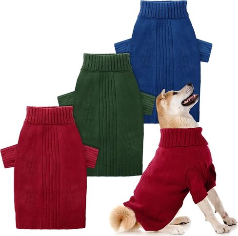 3 Pcs Dog Sweater Dog Clothes Dog Turtleneck Pet Knitwear Doggy Sweatshirt for Winter (Red,Green,Blue,L) in Saudi Arabia