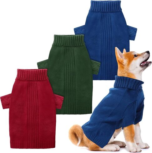 3 Pcs Dog Sweater Dog Clothes Dog Turtleneck Pet Knitwear Doggy Sweatshirt for Winter (Red,Green,Blue,L) in Saudi Arabia