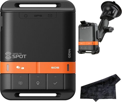 SPOT Gen 4 Satellite GPS Messenger | Handheld Portable Tracker for Hiking, Camping, Backpacking, Outdoor Activities | Signature Series Lens Cloth Bundle | Subscription Applicable in Saudi Arabia