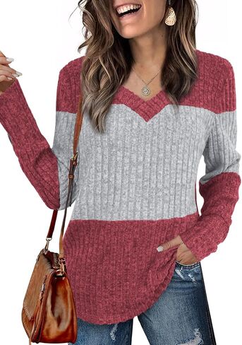 Womens Tops Fall Fashion Sweatshirts for Women V Neck Long Sleeve Sweaters Lightweight Dressy Casual Pullover in Saudi Arabia