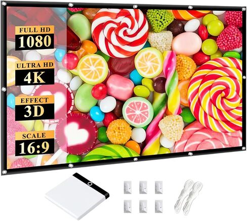 Portable 100 Inch Foldable Projection Screen: Thick Material Washable Projector Screen 16:9 Foldable Anti-Crease Projector Movies Screen for Outdoor Indoor Support Double Sided Projection in Saudi Arabia