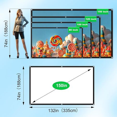 Portable 100 Inch Foldable Projection Screen: Thick Material Washable Projector Screen 16:9 Foldable Anti-Crease Projector Movies Screen for Outdoor Indoor Support Double Sided Projection in Saudi Arabia