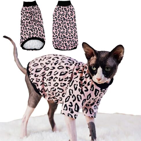 Sphynx Cat Clothes, Hairless Cat Shirt, Soft Stretchy Sweater for Cats, Breathable Cat Daily Outfit, Cat Pullover for Cornish Rex, Devon Rex (Pink Cartoon, XXL (8.5-12lbs)) in Saudi Arabia