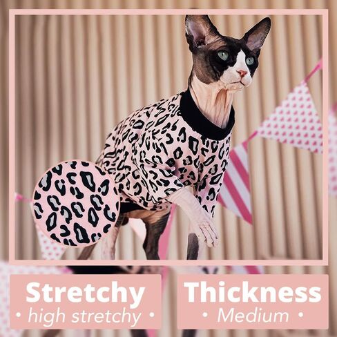 Sphynx Cat Clothes, Hairless Cat Shirt, Soft Stretchy Sweater for Cats, Breathable Cat Daily Outfit, Cat Pullover for Cornish Rex, Devon Rex (Pink Cartoon, XXL (8.5-12lbs)) in Saudi Arabia