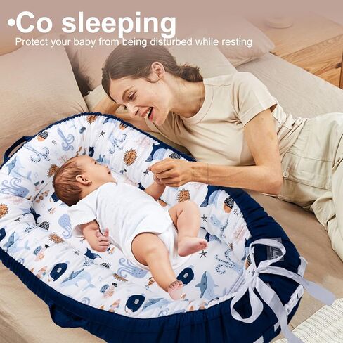 Baby Lounger for Newborn Infant Nest Portable Co Sleeper in Bed Newborn Lounger for 0-24 Months Adjustable 100% Cotton Soft Baby Floor Seat for Travel Boys & Girls Essentials Gift Baby Soft Snuggle in Kuwait