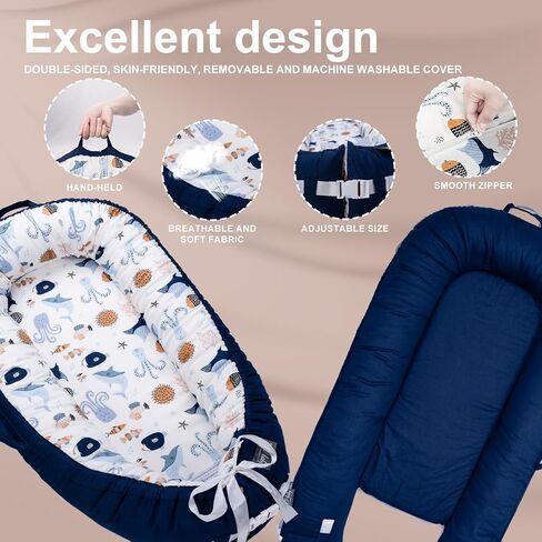 Baby Lounger for Newborn Infant Nest Portable Co Sleeper in Bed Newborn Lounger for 0-24 Months Adjustable 100% Cotton Soft Baby Floor Seat for Travel Boys & Girls Essentials Gift Baby Soft Snuggle in Kuwait