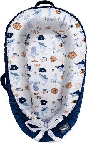 Baby Lounger for Newborn Infant Nest Portable Co Sleeper in Bed Newborn Lounger for 0-24 Months Adjustable 100% Cotton Soft Baby Floor Seat for Travel Boys & Girls Essentials Gift Baby Soft Snuggle in Kuwait