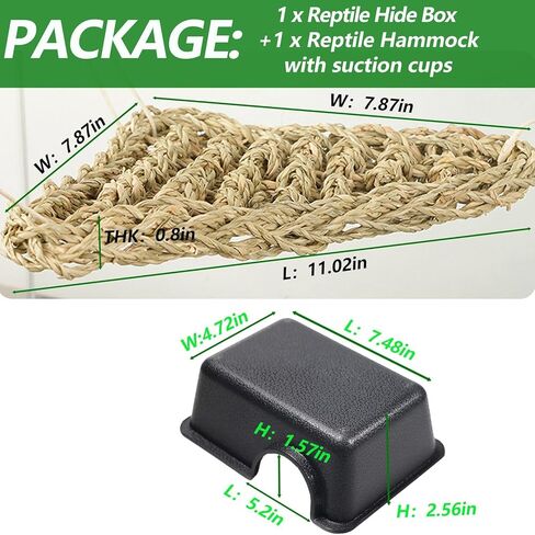 قطعتان من مخبأ الزواحف، صندوق إخفاء الثعبان من البلاستيك، مخابئ الزواحف للكهف من أجل الفهد جيكو الكرة الثعبان والسحالي والسلاحف والبرمائيات الأفعى الصغيرة (أسود، كبير) in Kuwait