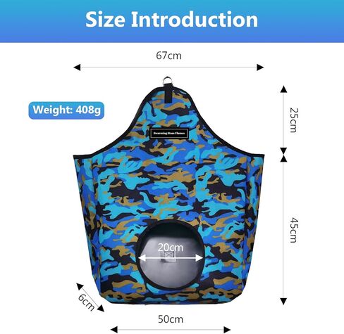 حقيبة قش الحصان من قماش أكسفورد المتين، حقيبة تغذية ذات سعة كبيرة مع قفل معدني، كيس قش للتغذية البطيئة، مثالية لتغذية القش المثالية للحمير والبقرة والماعز مع فتحة تغذية مفتوحة (مموهة) in Kuwait