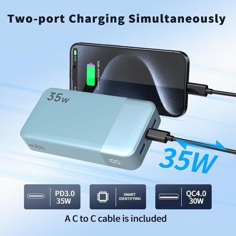 NOBIS Portable Charger, 20000mAh Power Bank, 35W Power Bank Fast Charging, Battery Pack with C to C Cable, Battery Bank with Digital Display for iPhone Samsung Android etc in Saudi Arabia