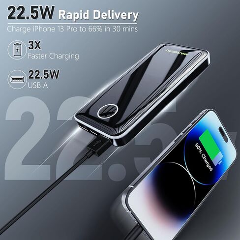 MARBERO Mini Power Bank 10000mAh، 22.5W شاحن محمول صغير سريع الشحن مع PD 3.0 & QC 3.0، شاحن iPhone خفيف الوزن USB C، مخرج مزدوج متوافق مع iPhone وSamsung والسفر الذي يجب أن يمتلكه in Saudi Arabia